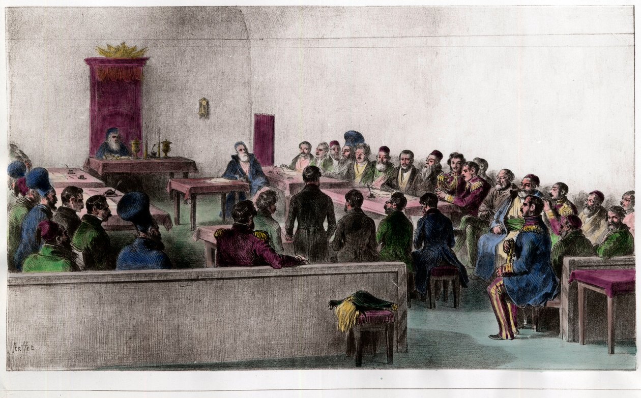 Generalförsamlingen för Boyars (Boiard, Boiar), medlemmar av den ryska aristokratin. Gravyr av 1800-talet. Privat samling. av Unknown artist