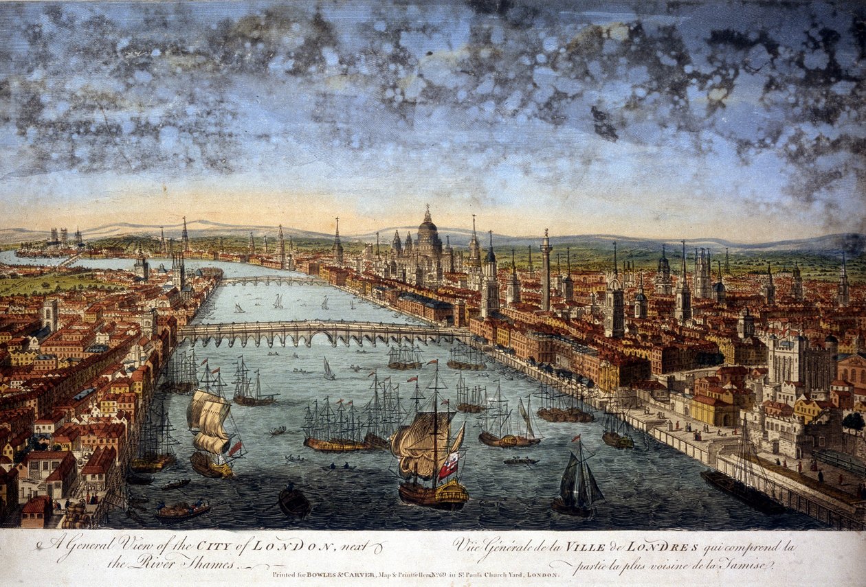 Allmän vy över staden London som inkluderar den närmaste delen av Themsen. 1800. av Unknown artist