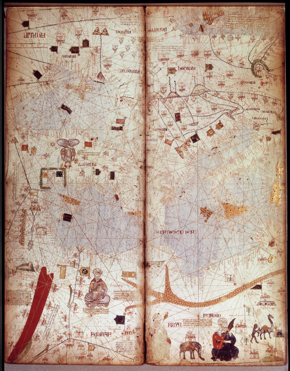 Geografisk karta över Medelhavet. Catalan Atlas (katalansk karta) (Spanien). Manuskript från 1375 (Folio 4) av Abraham Cresques. BN, Paris av Unknown artist