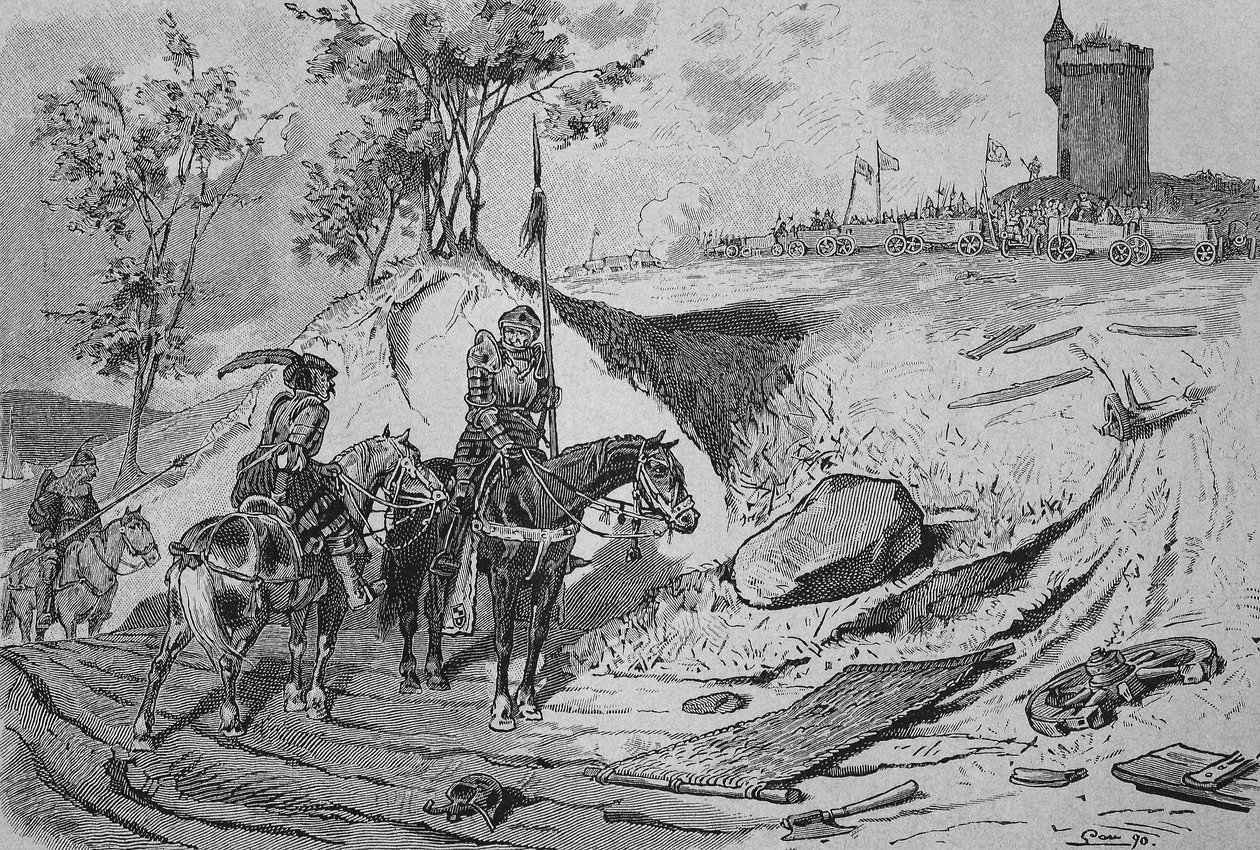 Tyska bondekriget (1524-1526): Böndernas vagnar i Koenigshofen, Tyskland av Unknown artist