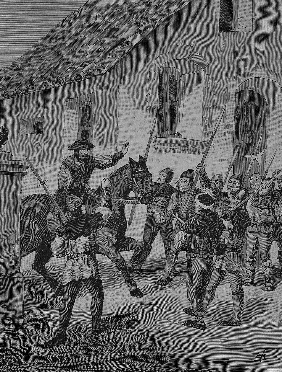 Tyska bondekriget (1524-1526): Feuerbacher och de upproriska bönderna, Matern Feuerbacher var en av böndernas ledare i bondekriget av Unknown artist