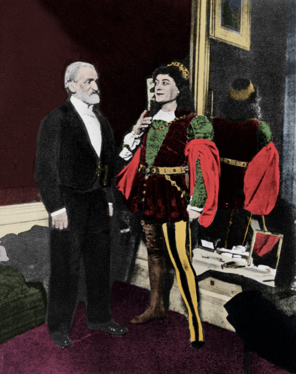 Giuseppe Verdi och Victor Maurel (i Iago) i februari 1887 på Scala i Milano efter premiären av Otello. av Unknown artist