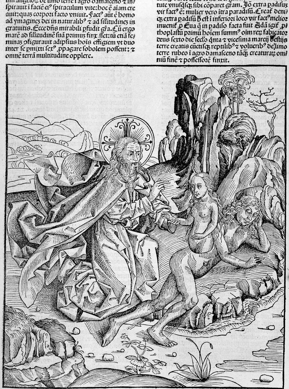 Gud föder Eva från Adams lår - i "" Nuremberg Chronicles"" av Unknown artist
