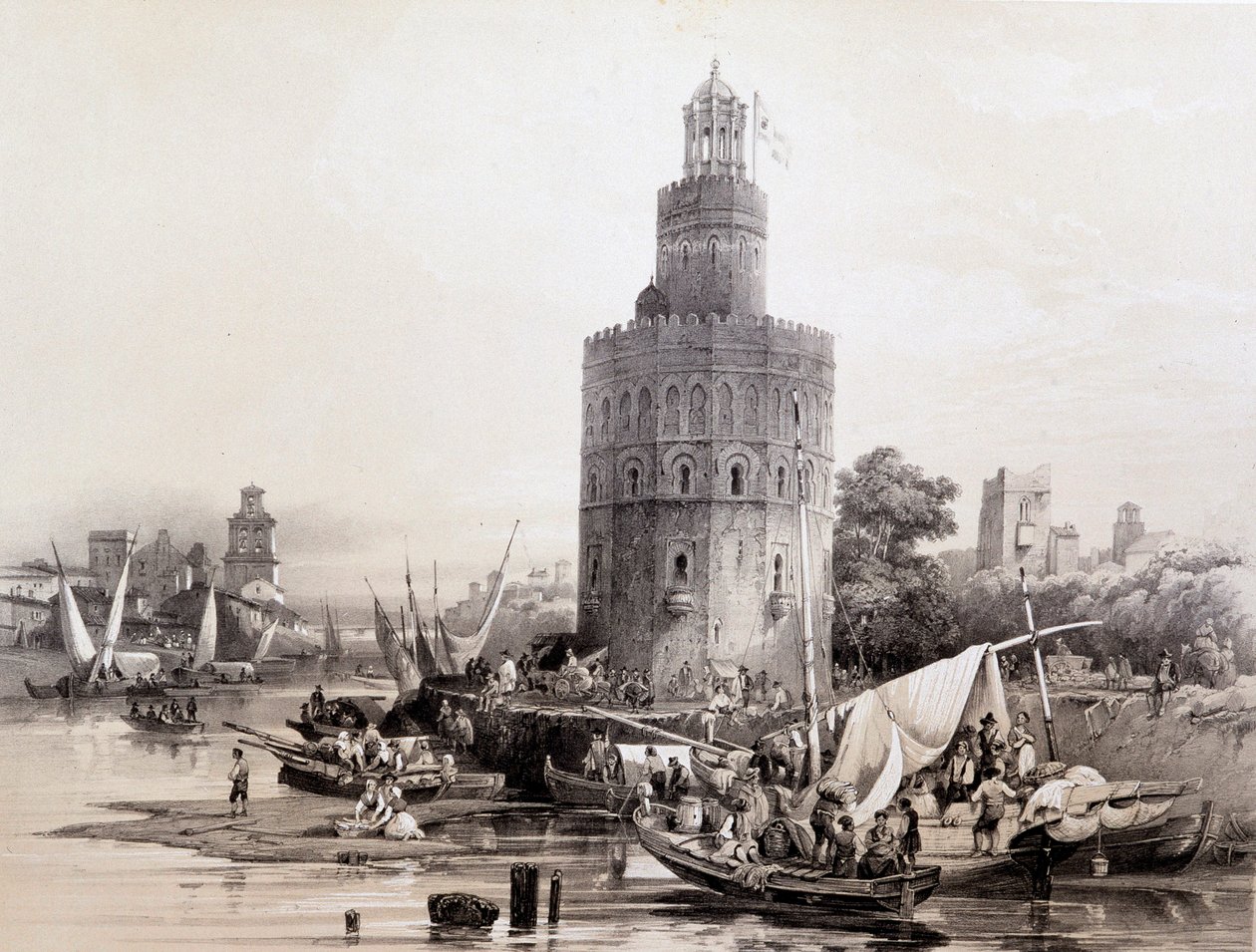 Gold Tower, Sevilla, "Konstnärligt och monumentalt Spanien med berömda platser och monument i Spanien"" av Don Genaro Perez de Villa av Unknown artist