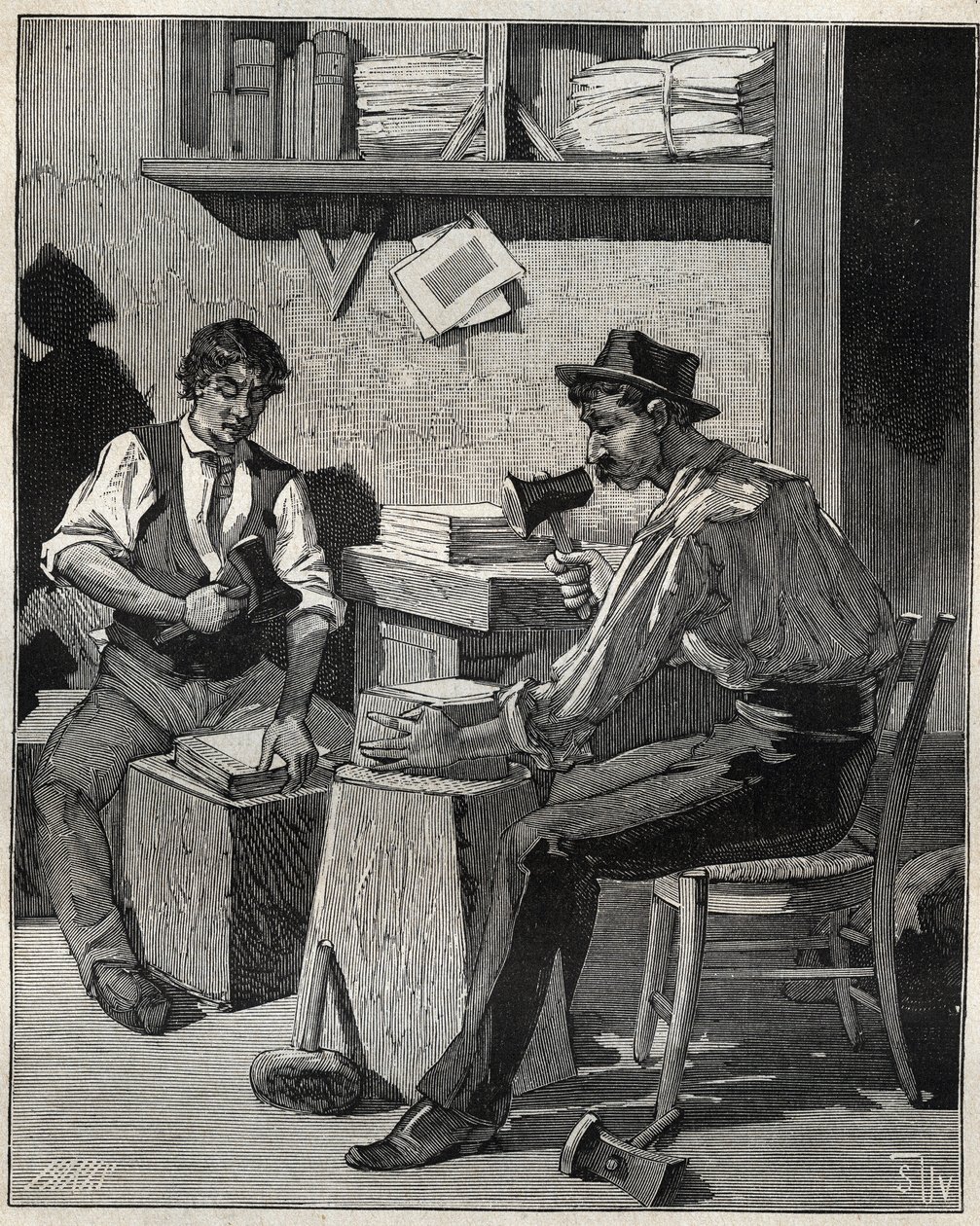 Guldvisp. Gravyr från 1885 i "" Les arts et metiers illustres"" av Adolphe BITARD. av Unknown artist
