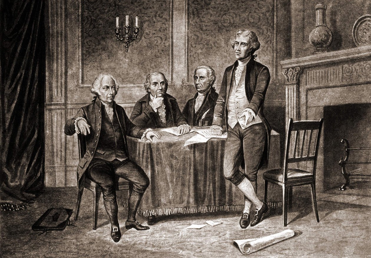 Guvernör Morris (1752-1816), med Adams, Hamilton och Jefferson. av Unknown artist