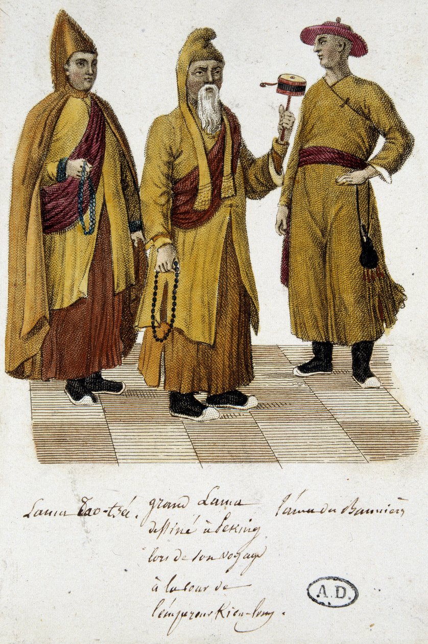 Grand Lama och Lama Lao-Tseu (?) besöker domstolen i Peking - gravyr av Unknown artist