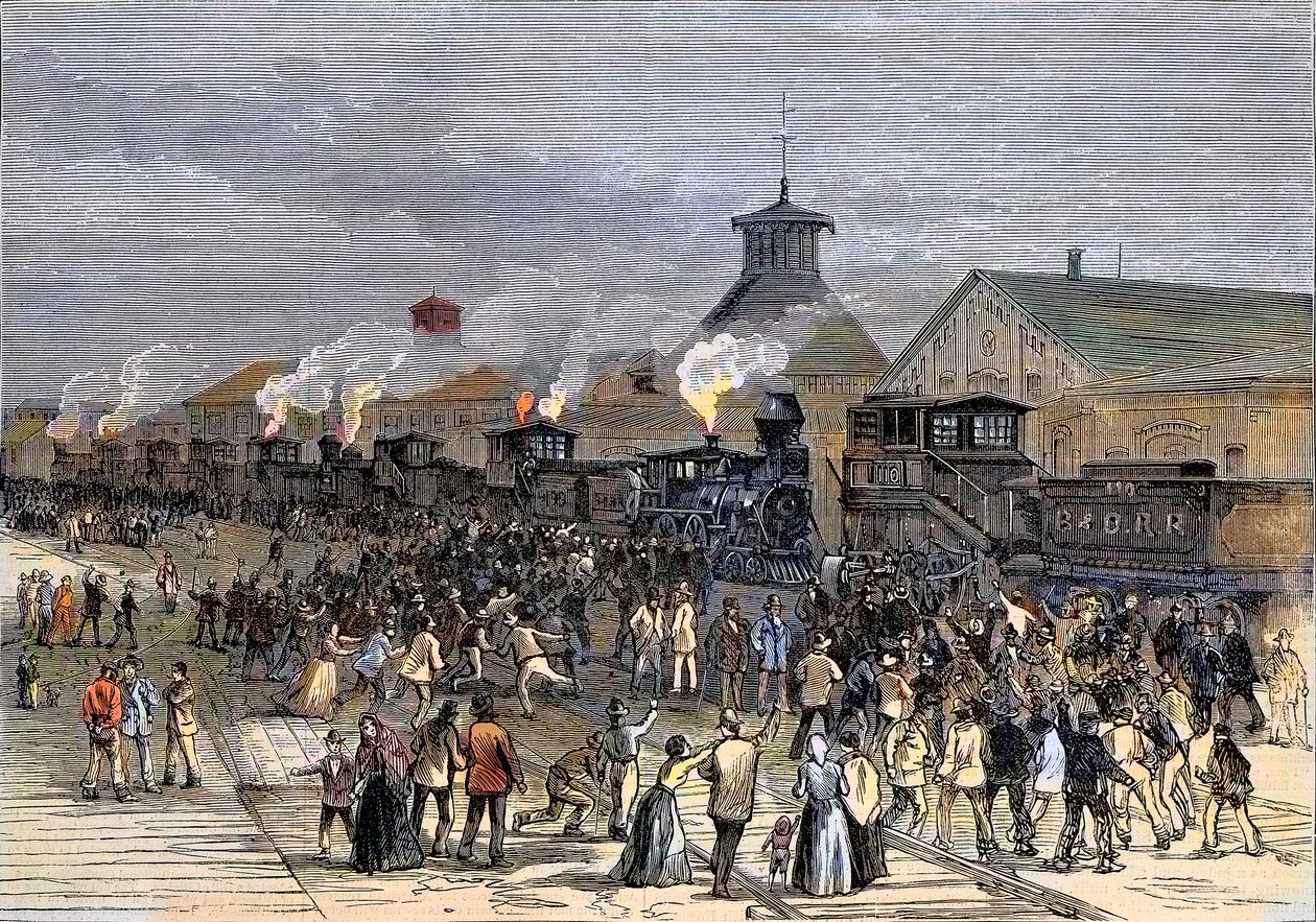 Stor järnvägsstrejk 1877, blockad av motorer i Martinsburg, West Virginia av Unknown artist