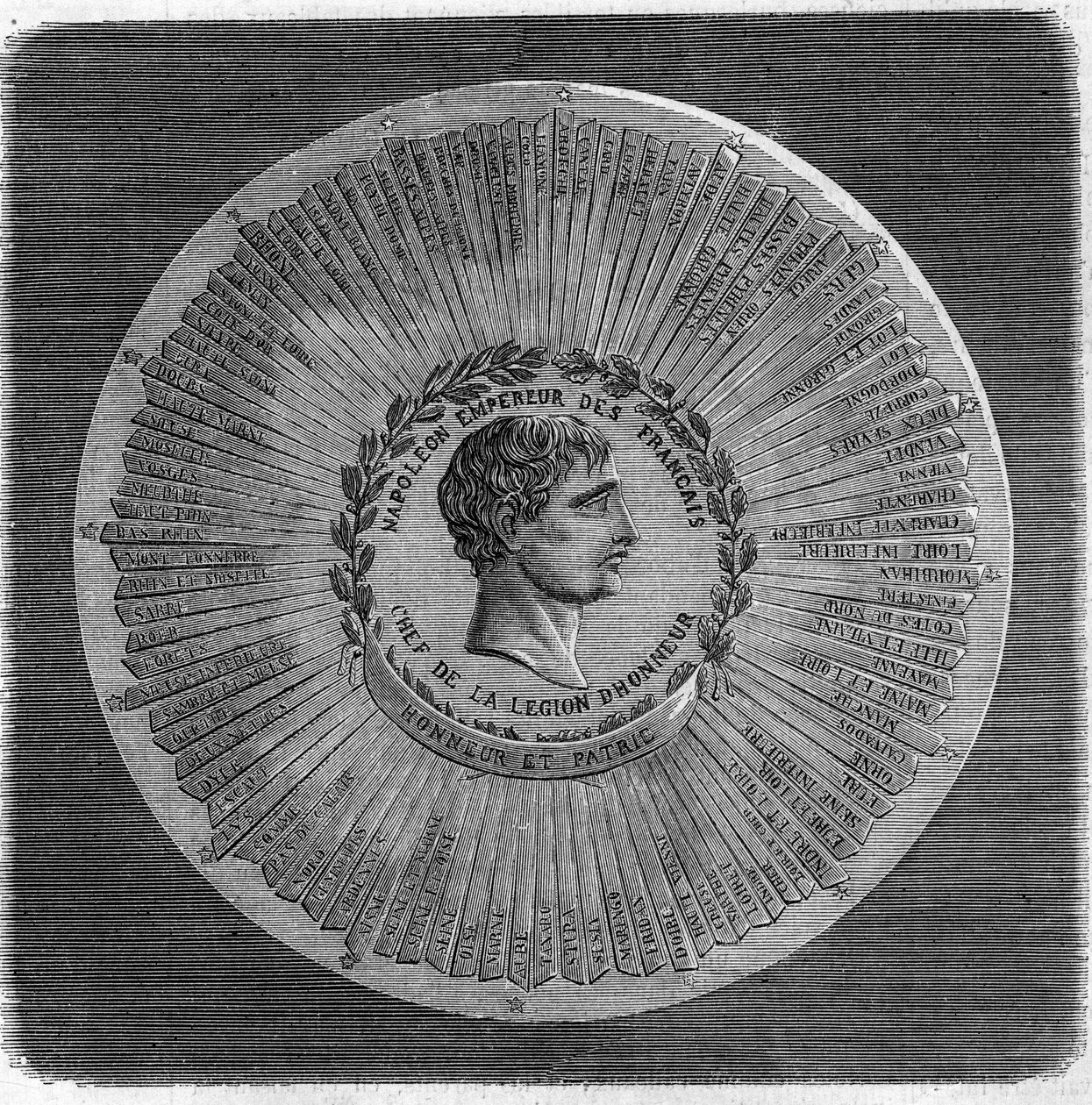 Napoleon I Bonapartes (1769-1821) stora sigill 1804: "" Napoleons kejsare av fransmännen, chef för Hederslegionen. Heder och fosterland”. Gravyr i "" The Illustrious Universe"" av Unknown artist