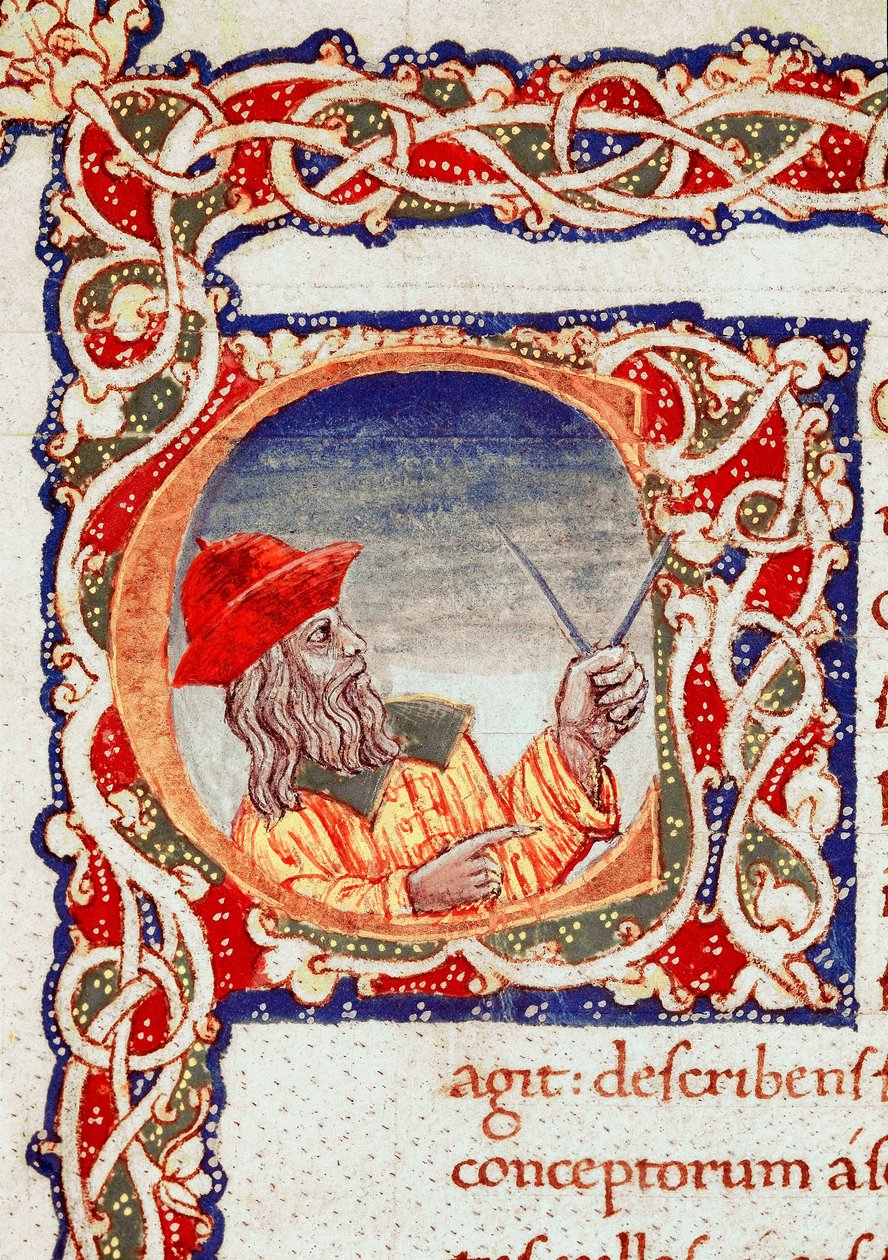 Den grekiske astronomen Claude Ptolemaee (Claudius Ptolemaeus) (omkring 90-cirka 168 e.Kr.) använder en comppas för att göra beräkningar Miniatyr hämtad från "" Cosmographia"" (Ms. V.F. 32 f.2r) Neapel, Nationalbiblioteket av Unknown artist