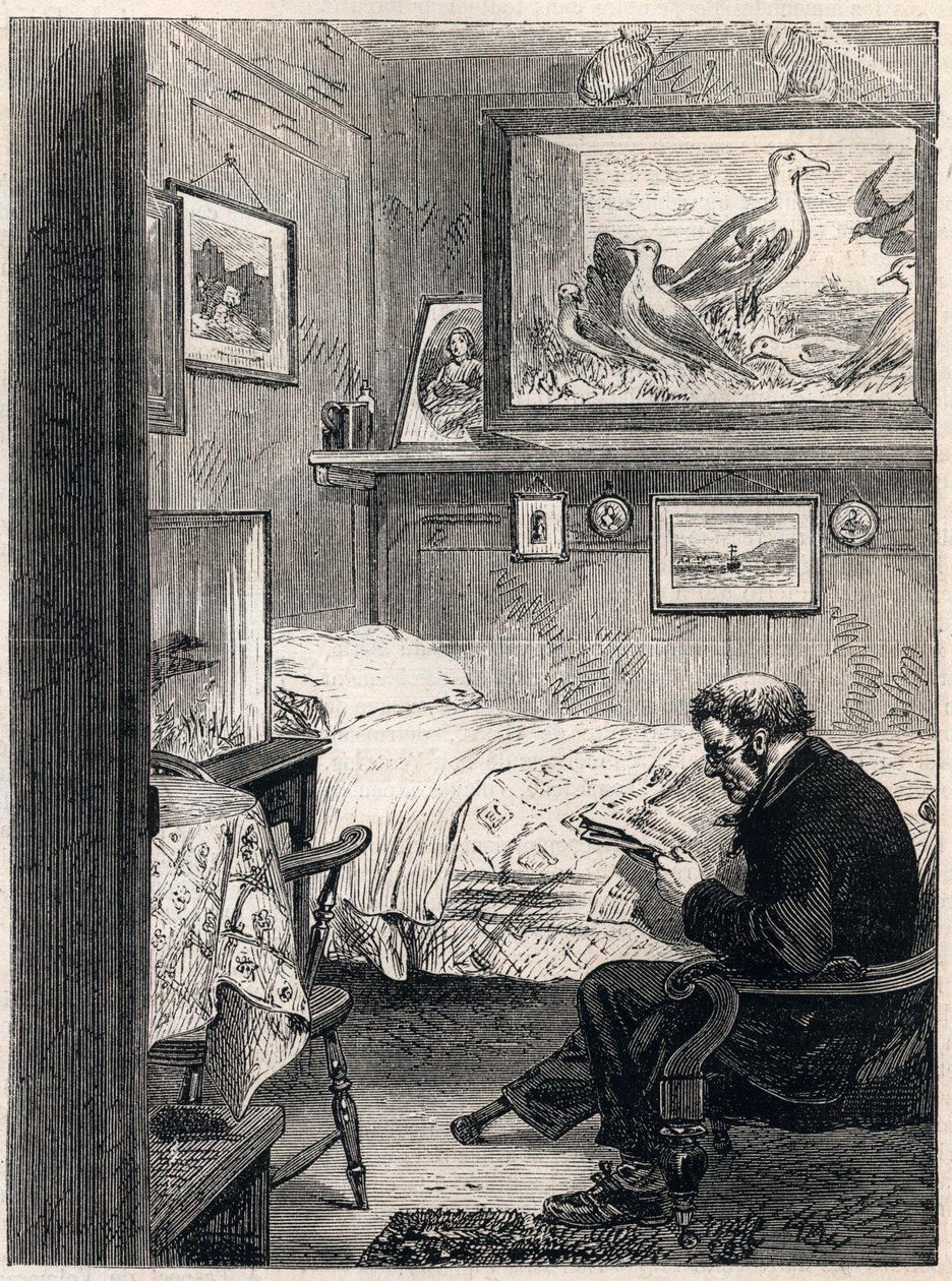 Greenwich Hospital Cabin Royal Charles Ward - 1865 gravyr av en marin pensionär i hans pensionärskvarter (Greenwich Hospital) - av Unknown artist