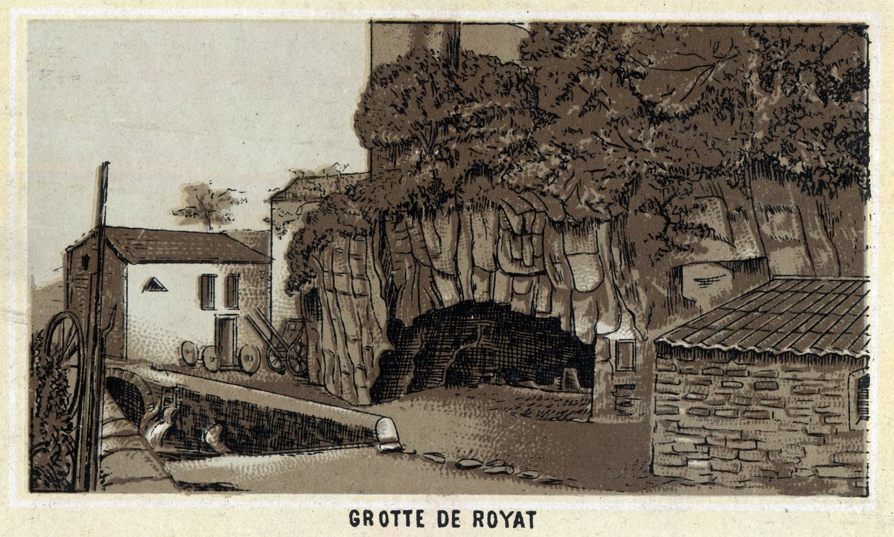 Grotte de Royat (Puy-de-Dome och regionen Auvergne). Kromolitografi från slutet av 1800-talet. av Unknown artist
