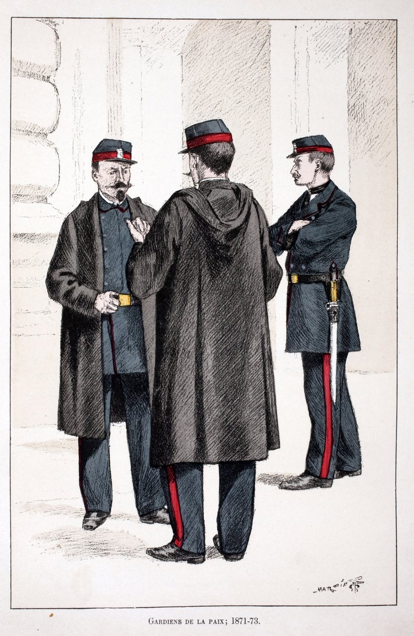 Fredens väktare (1871-1873). Etsning i färger, för illustration "" History of the Corps of Peacekeepers""" bok publicerad under beskydd av Louis Lepine (1846-1933), prefekt för polisen vid Seine, av Alfred Rey (1864-?) och Louis Feron av Unknown artist