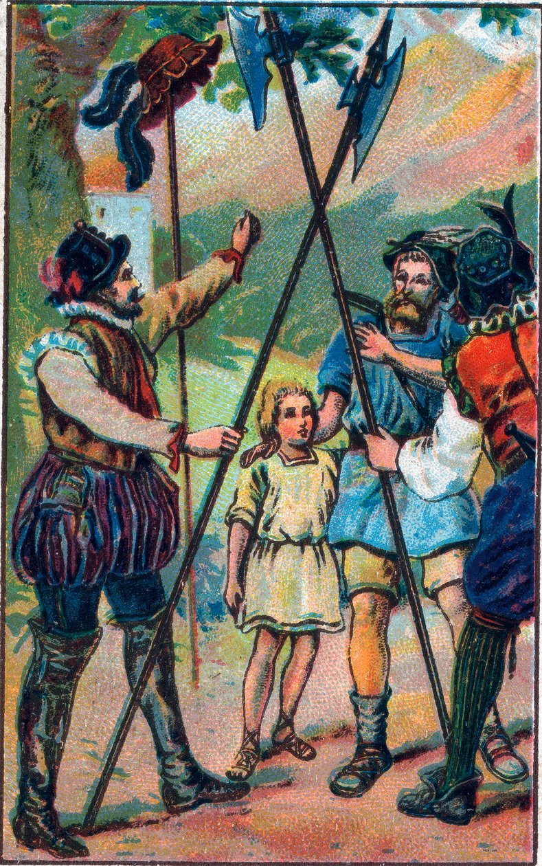 Guillaume Tell (William Tell) (legendariska hjältar från schweizisk självständighet) vägrade att böja sig för hatten. Kromolitografi från slutet av 1800-talet. av Unknown artist