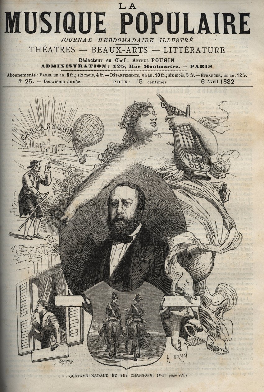 Gustave Nadaud (1820-1893), fransk låtskrivare och hans sånger - gravering i "La musique populaire""" berömda veckotidning - 1882 av Unknown artist