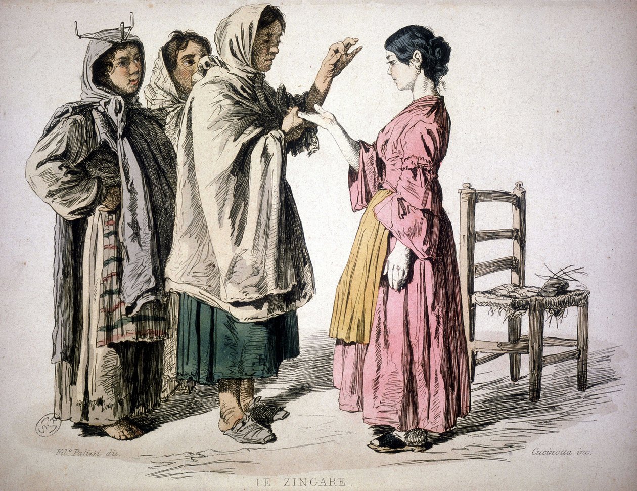 Zigenarläsning i handen - i "" Custom of the Kingdom of Neapel"", De Bourcard av Unknown artist