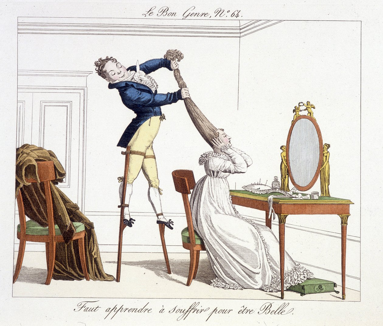 Frisörsession: lära sig att lida för att vara vacker - i "" Le Bon Genre"", deb. 1800-talet av Unknown artist