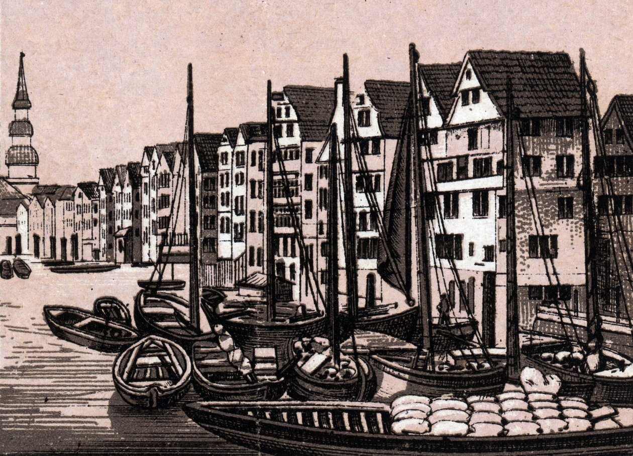 Hamburg (Hamburg), Tyskland: utsikt över Wandrahmfleet. i "" Världen illustrerar 168 vyer"" Odaterat (slutet av 1800-talet) av Unknown artist