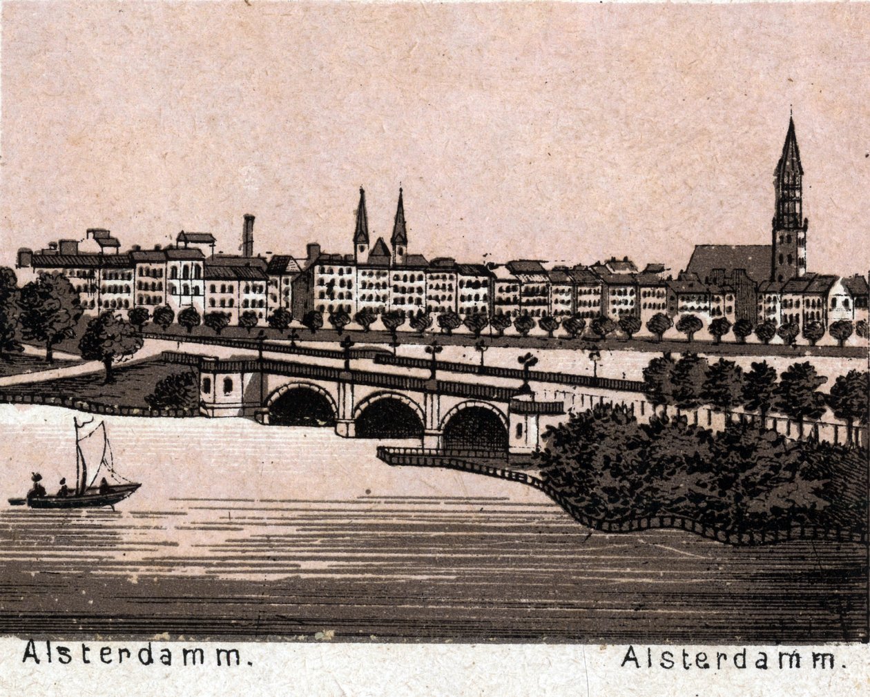 Hamburg (Hamburg), Tyskland: utsikt över Alsterdamm. i "" Världen illustrerar 168 vyer"" Odaterat (slutet av 1800-talet) av Unknown artist