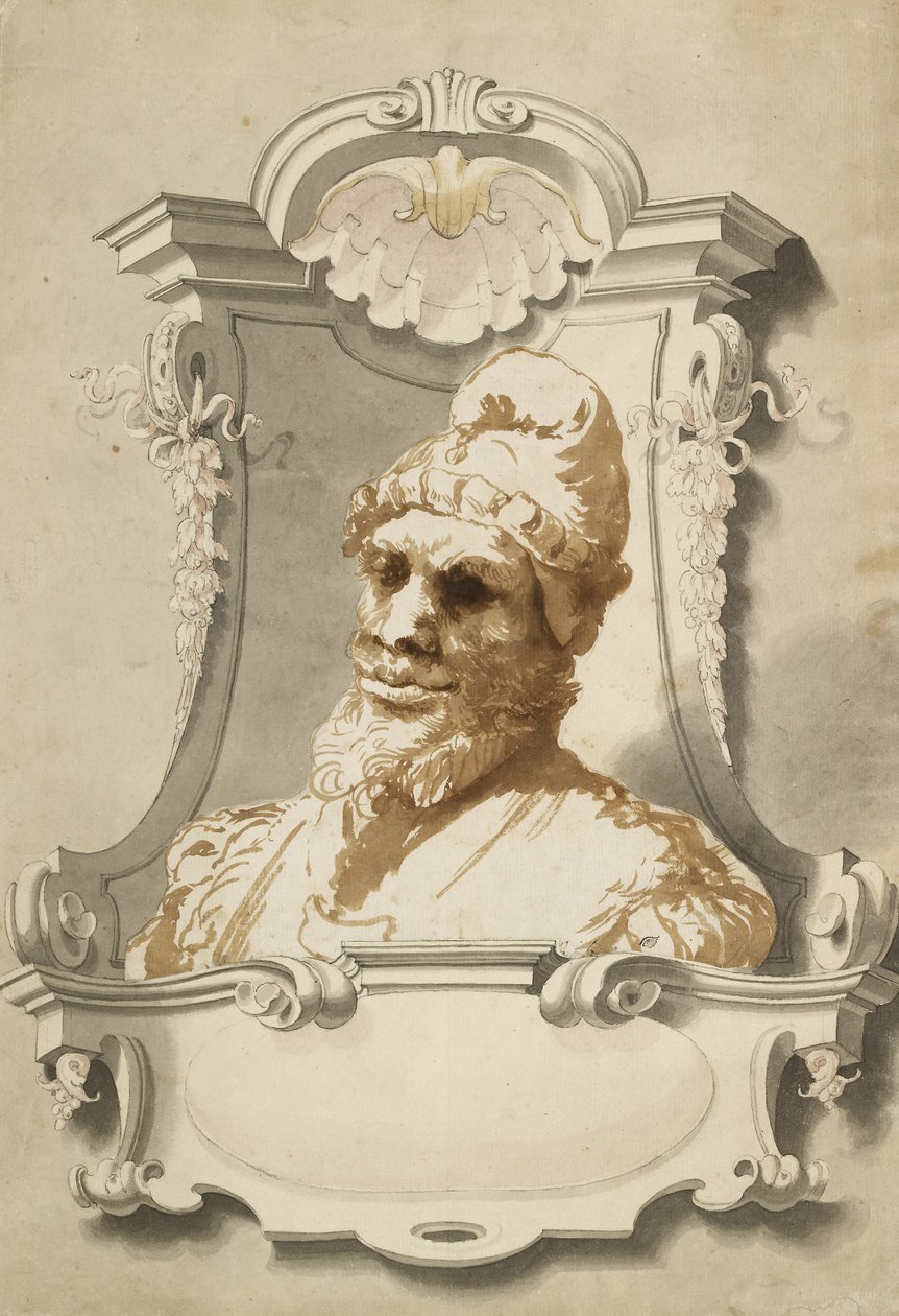 Head of a Man, cirka 1600-talet (penselteckning i bistre) av Unknown artist