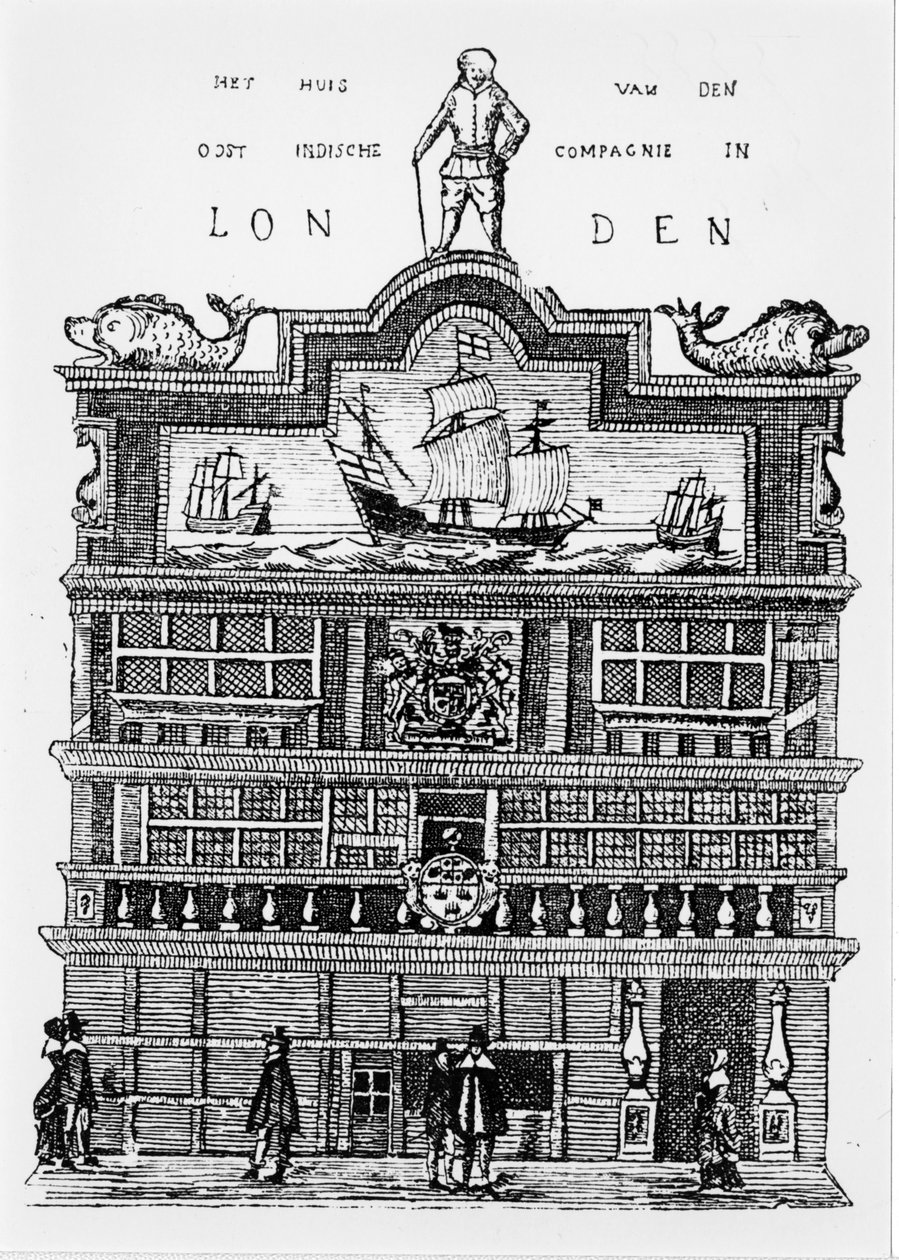 Ostindiska kompaniets högkvarter i London på 1600-talet. av Unknown artist