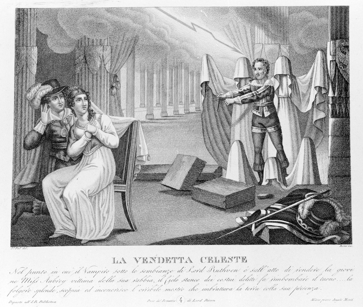 Himmelsk hämnd - enligt den nya "" The Vampire"" som först tillskrivs Lord Byron (1788-1824), engelsk poet. sedan till sin sekreterare Polidori. 1816. av Unknown artist
