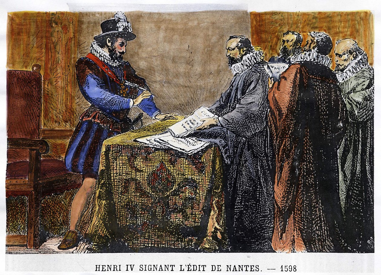 Henri IV (1553 - 1610) undertecknade Edit de Nantes 1598. av Unknown artist