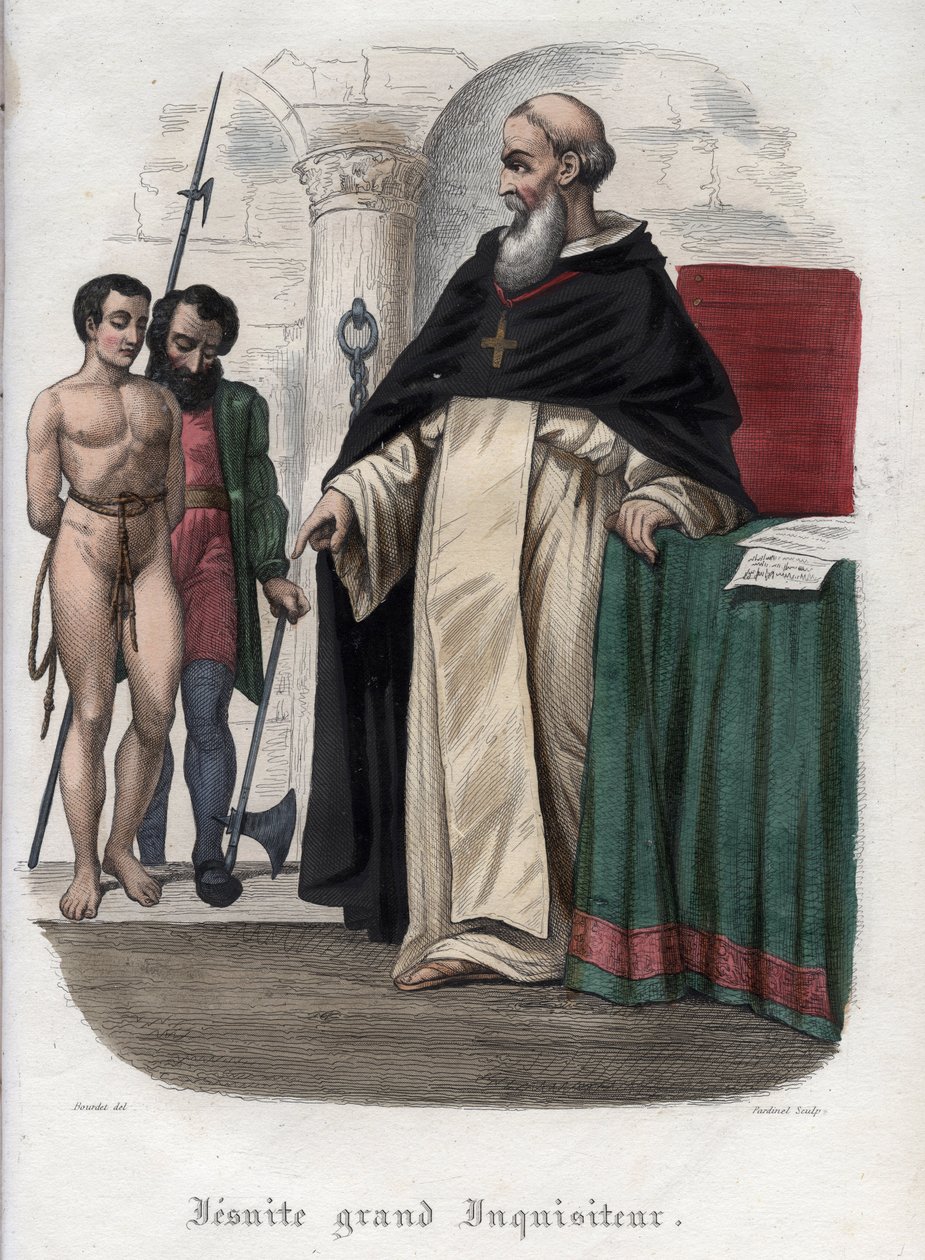 Kättersk fånge och jesuit storinkvisitor vid tiden för påven Clement VIII:s regeringstid (1592-1605). Gravyr från 1842 i "Histoire des popes"" av Maurice Lachatre. Privat samling. av Unknown artist