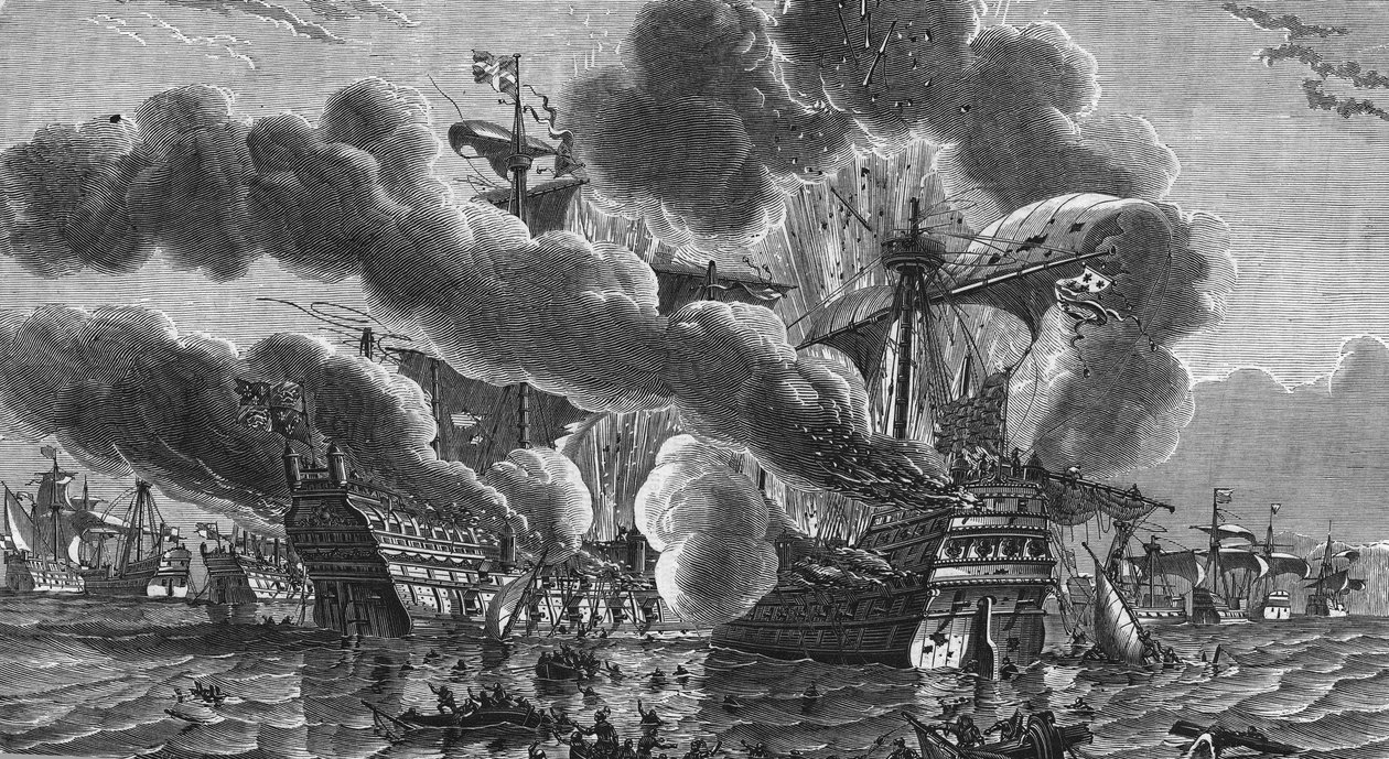 Herve Primoguet brände Englands amiralskepp den 10 augusti av Unknown artist