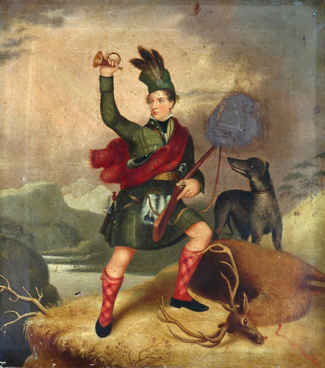 Highland Hunter med hund och döda rådjur, ca 1850 av Unknown