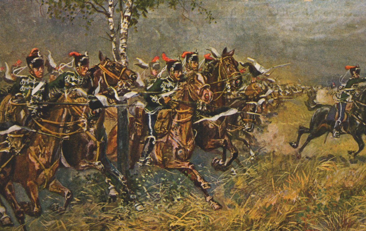 Historiskt vykort med krigsmotiv, attack mot preussiska trupper, Tyskland av Unknown artist