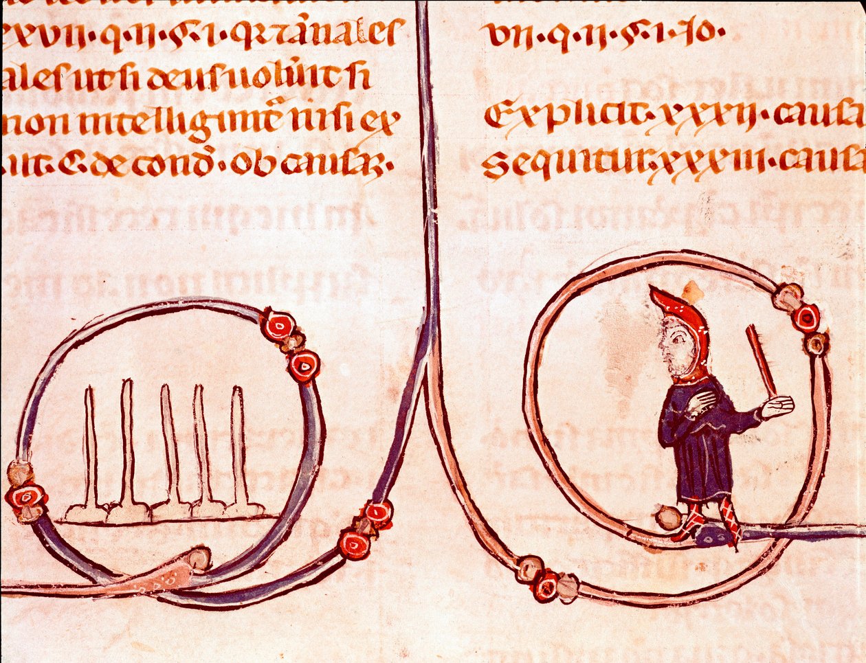 Den kanoniska lagens historia: "" Bowlingspelet""" Miniatyr hämtad från "" Decret de Gratien"" ("Concordia discordantium canonum" eller "Decretum Gratiani") med anor från 1140 och reglerar den romersk-katolska kyrkans lagar och kanoner . Laon från 1200-tal av Unknown artist