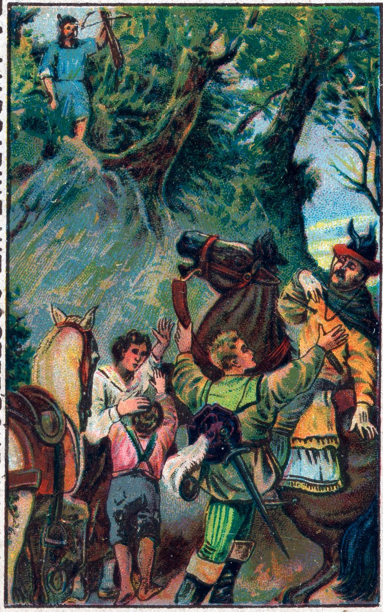 Historia om Guillaume Tell (William Tell) (legendariska hjältar från schweizisk självständighet): Gesslers död. Kromolitografi från slutet av 1800-talet. av Unknown artist