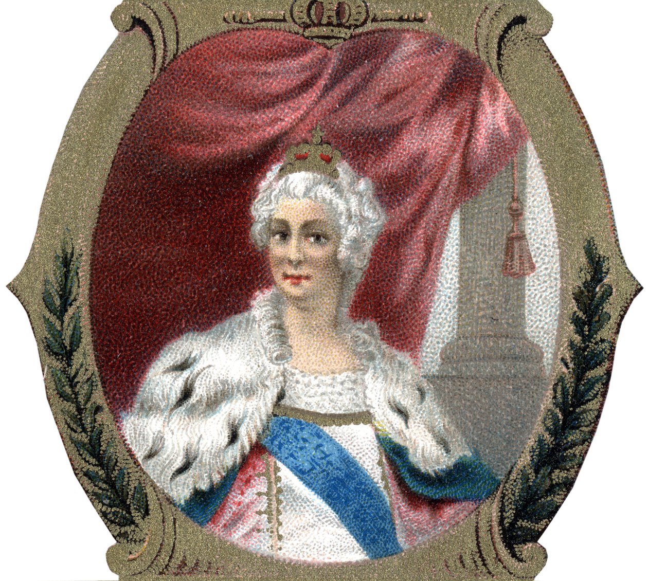Rysslands historia: Porträtt av Katarina II av Ryssland (1729-1796). Sen kromolitografi av 1800-talet. av Unknown artist