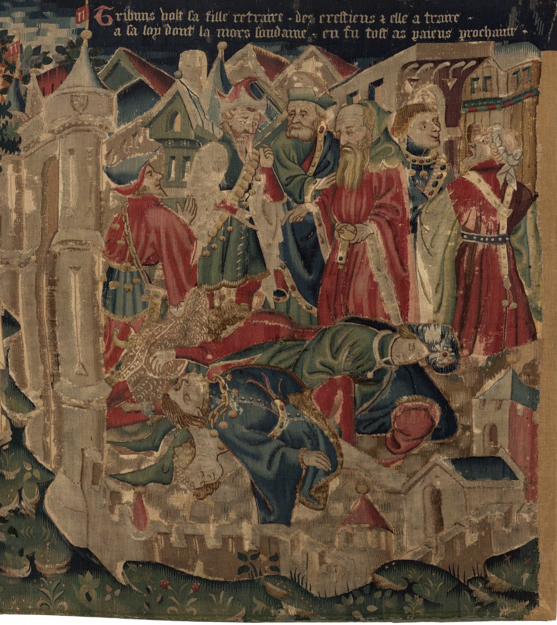 Historia om Saint Piat och Saint Eleuthère, scen 14: Pesten håller på att slå ner staden Tournai av Unknown artist
