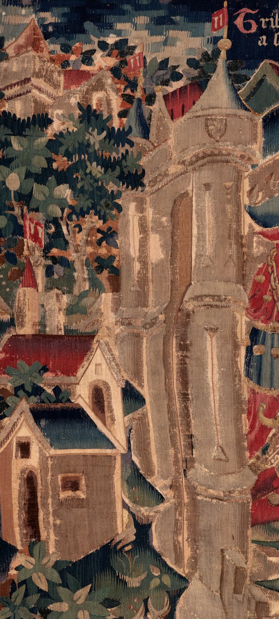 Historia om Saint Piat och Saint Eleuthère, scen 14: Pesten håller på att slå ner staden Tournai. Detalj. av Unknown artist