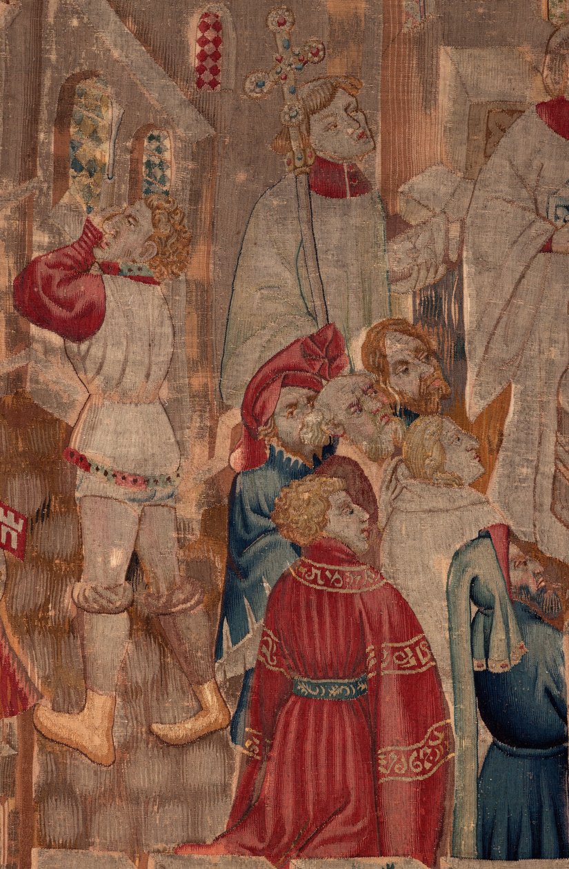 Historia om Saint Piat och Saint Eleuthère, scen 6 Detalj mitt. Dopscen, människor som hjälper till. av Unknown artist