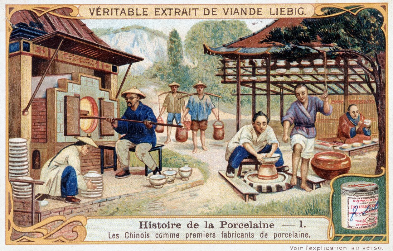 Porslins historia: kineserna som de första tillverkarna av porslin - Liebig-kromolitografi av Unknown artist