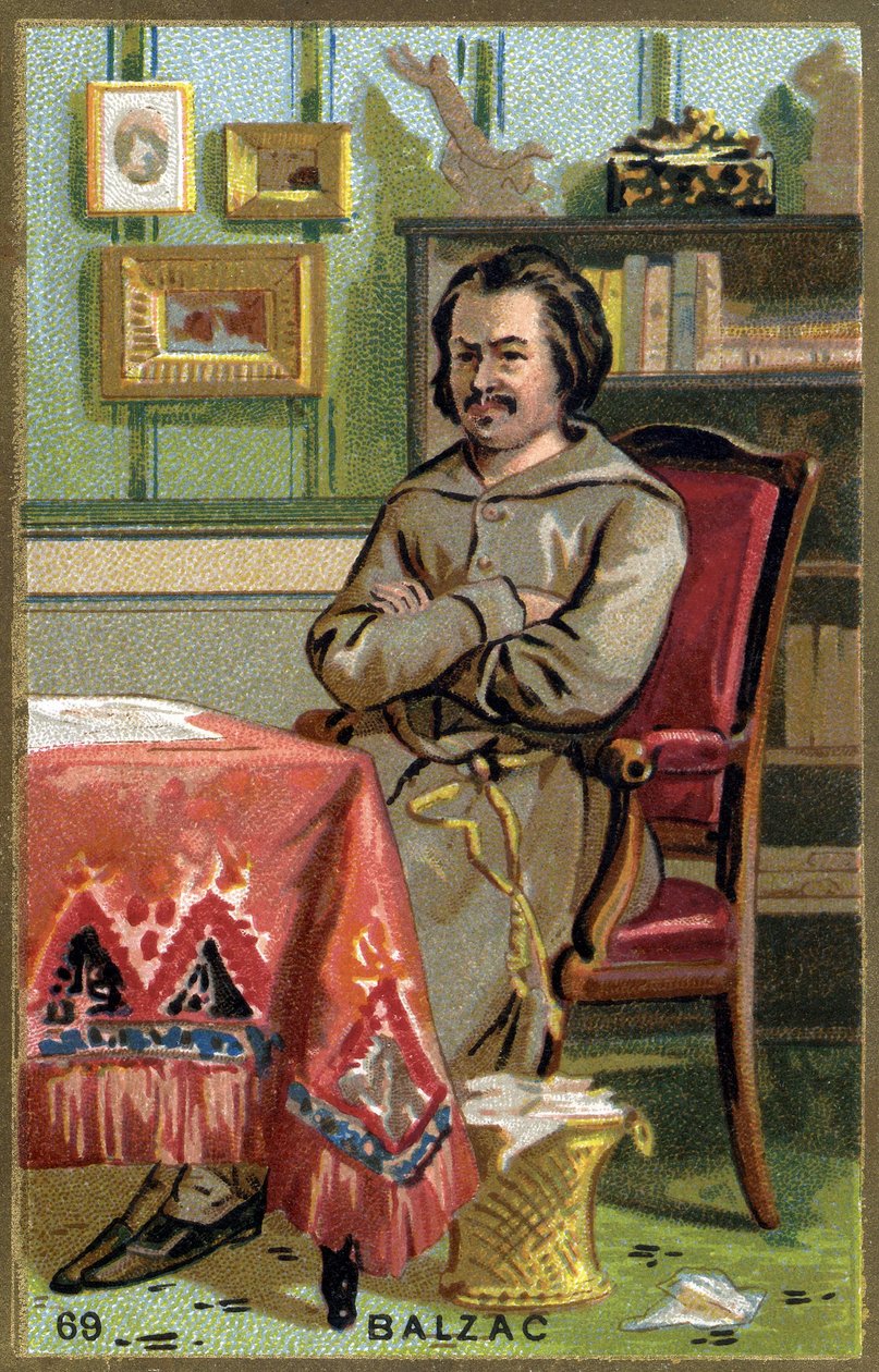 Honoré de Balzac (1799 - 1850) på sitt kontor. 1800-talets kromolitografi. av Unknown artist