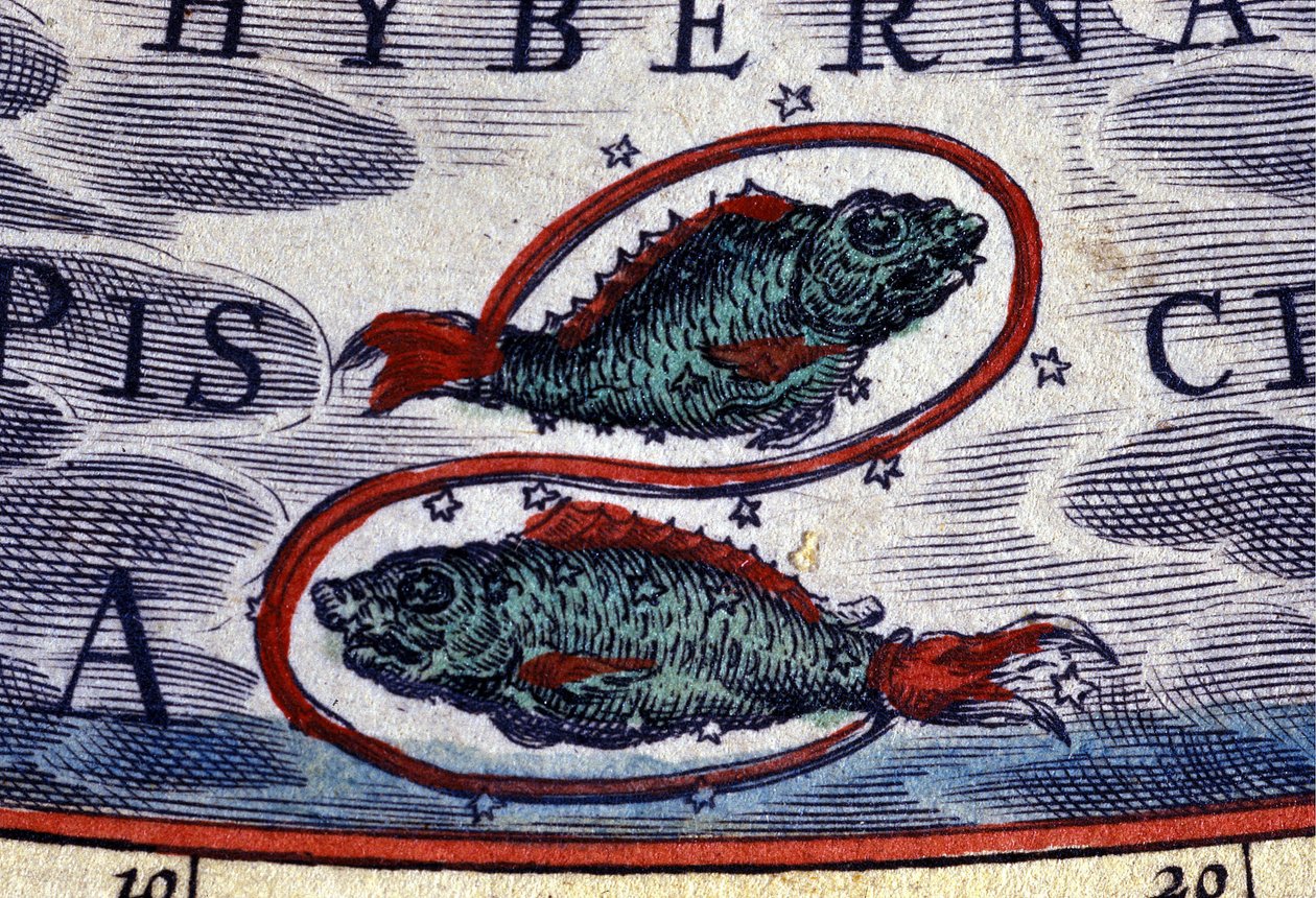 Horoskop: zodiakens tecken, Fiskarna. 1500-talsgravyr. av Unknown artist