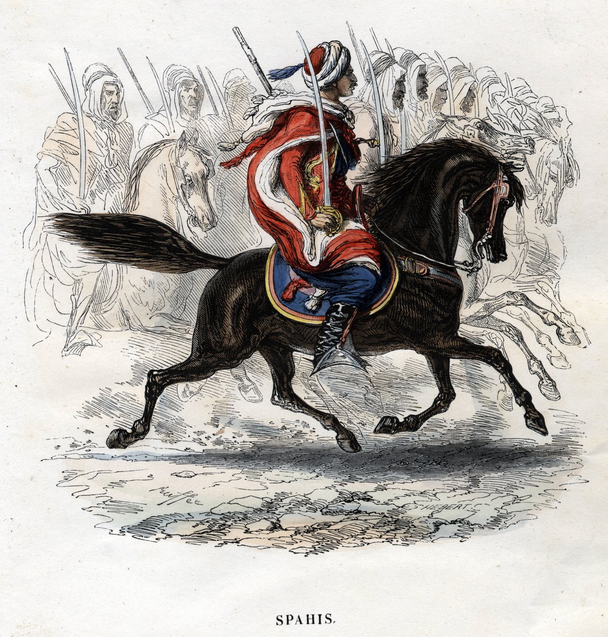 Häst Spahis. Gravyr från 1844. av Unknown artist