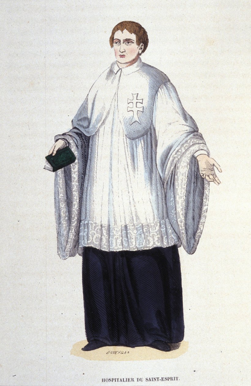 Hospitaller av den militära och religiösa orden av den helige Ande (Order of the Holy Spirit) grundad av Henrik III 1578. Gravyr av 1800-talet. Private Coll., Milano. av Unknown artist