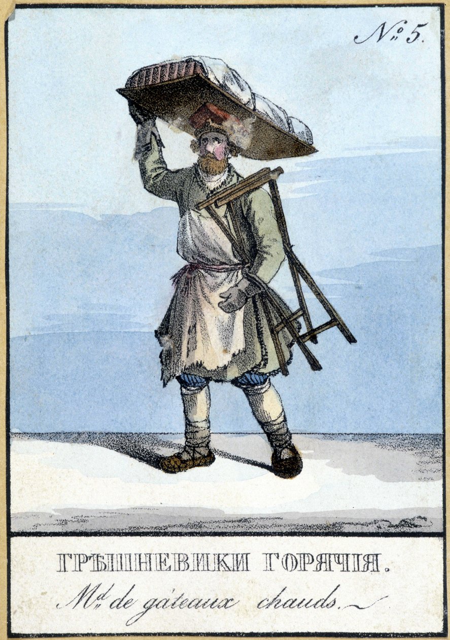 Smörgåshandlare i Ryssland på 1800-talet. 1800-talsillustration. av Unknown artist