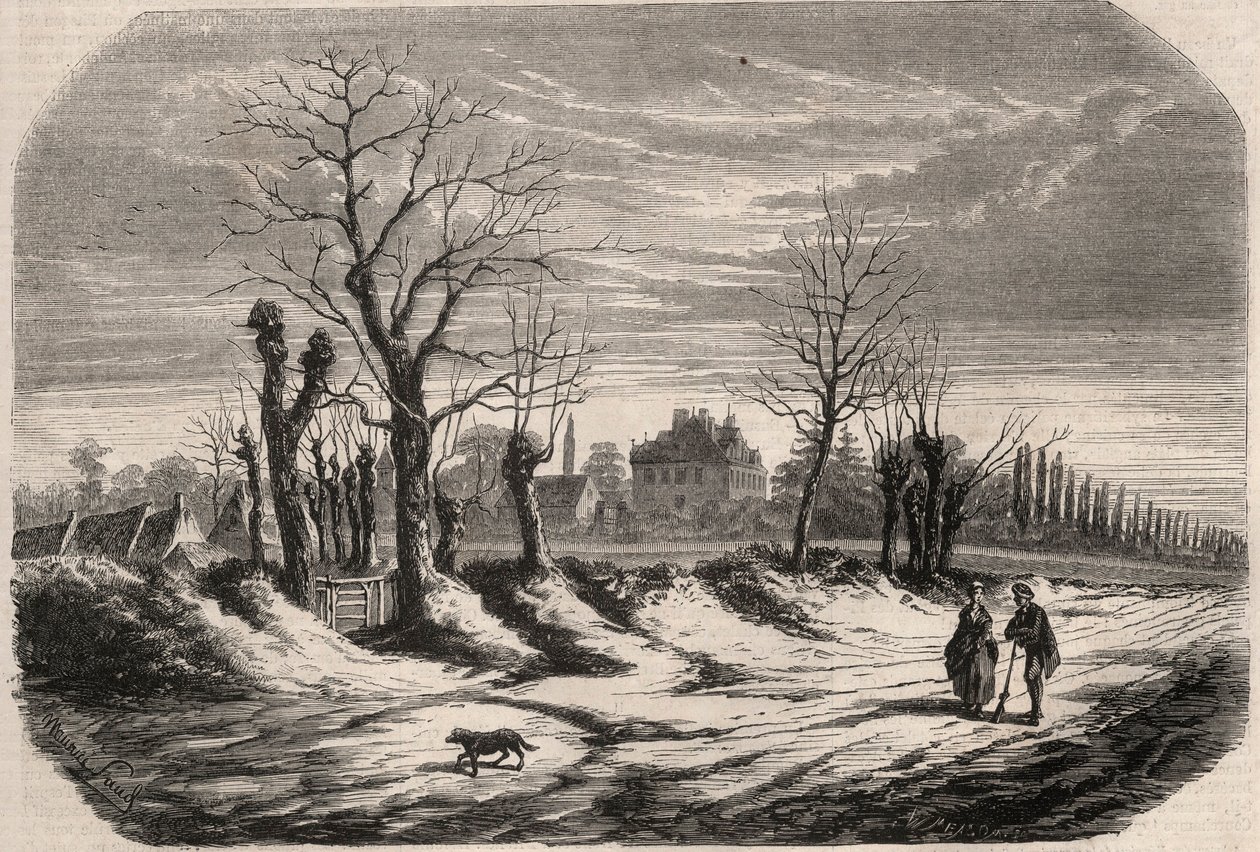House of George Sand (1804-1876) (Aurore Dupin), friherrinnan Dudevant till Nohant Vic (Nohant-Vic) i Indre (36). Gravyr i ”Le Monde illustrious”” från 1857. Privat samling. av Unknown artist