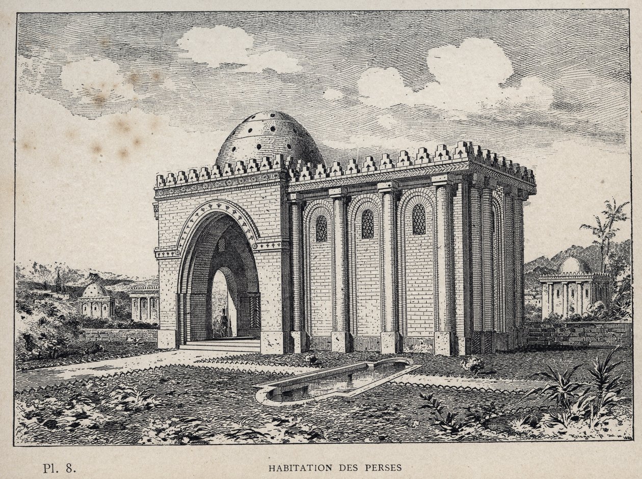 Housing Persians - gravyr från 1889 i "History of human habitation at the Universal Exhibition of 1889, by Mr Charles GARNIER - Librairie centrale des beaux-arts Paris 1889 av Unknown artist