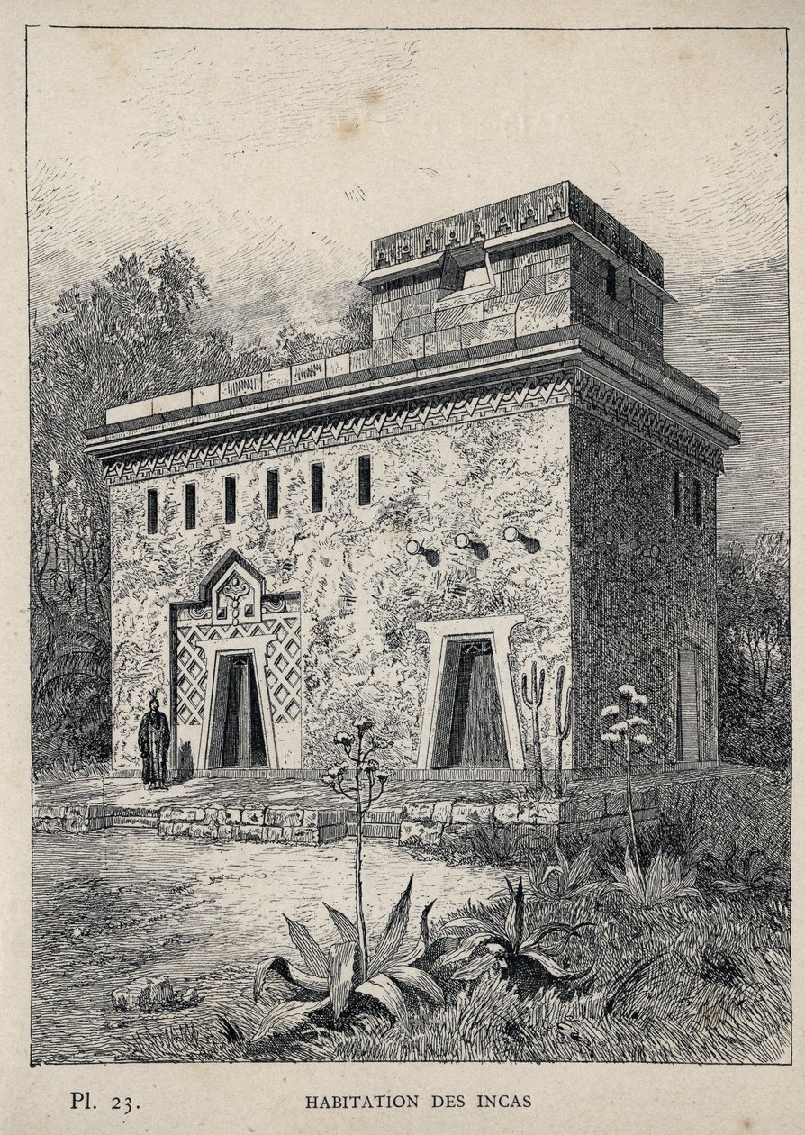 Inkas bostäder - gravyr från 1889 i "History of human habitation at the Universal Exhibition of 1889, by Mr Charles GARNIER - Librairie centrale des beaux-arts Paris 1889 av Unknown artist