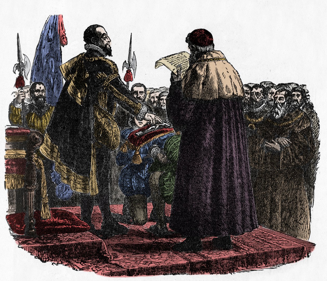 Hugh Capet avlägger suveränens ed - Hugues Capet (cirka 941-996) kung av frankerna, uttalade suveränens ed 987 -1882 av Unknown artist