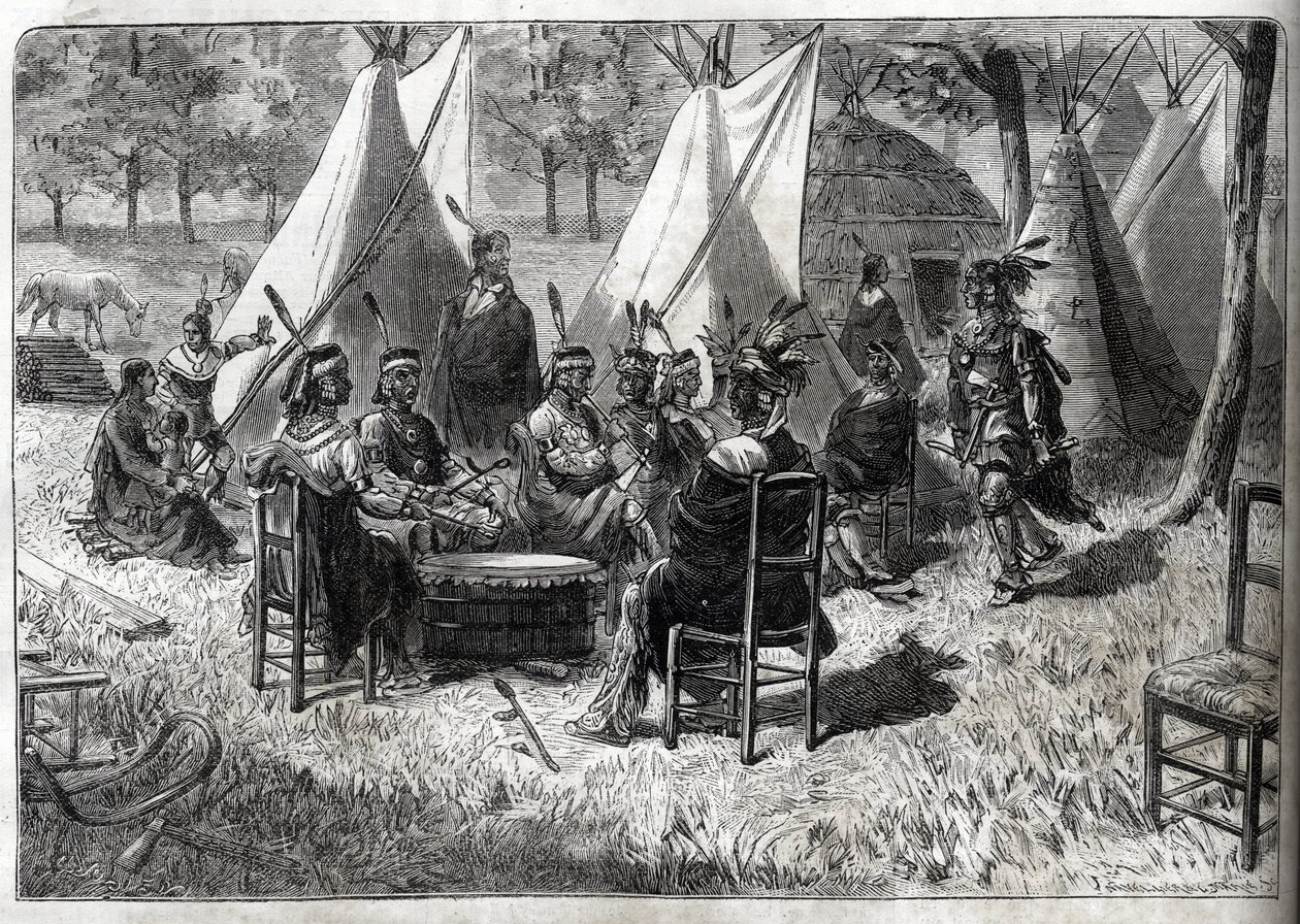 Human Zoos - Human Zoo - Etnologiska utställningar - Mohas Indians at the Garden of Acclimatation (The Illustrious Diary of 1883) - Femton Nebraska indianer av Unknown artist