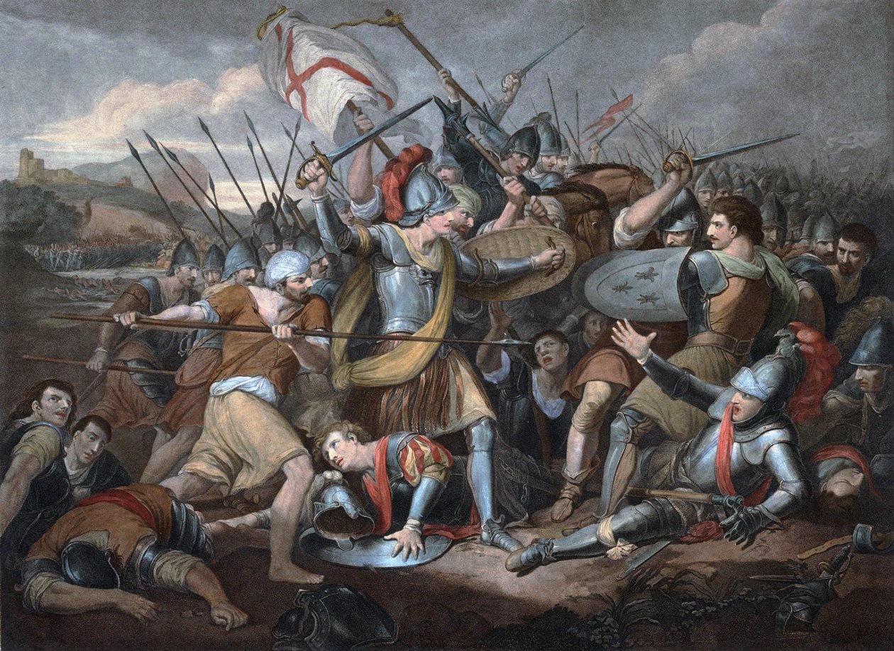 Hundraåriga krig: "" Slaget vid Agincourt den 25/10/1415"" - Gravyr av Unknown artist