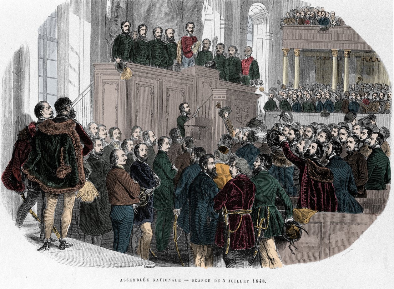 Ungerska revolutionen 1848: Första mötet i nationalförsamlingen i Ungern den 5 juli 1848. Gravyr i "Hungary Historique av J. Boldenyi Paris 1853"" av Unknown artist